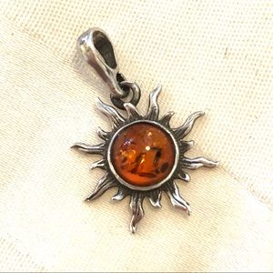 925 sterling silver/amber sun pendant